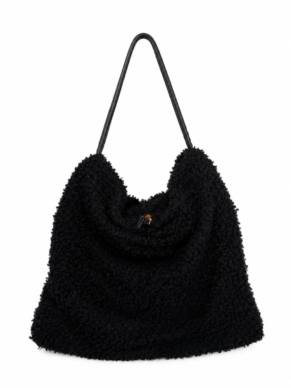 Staud Felix Shearling Shoulder Bag Black Teddy Faux Fur Oversized Slouchy Hobo T